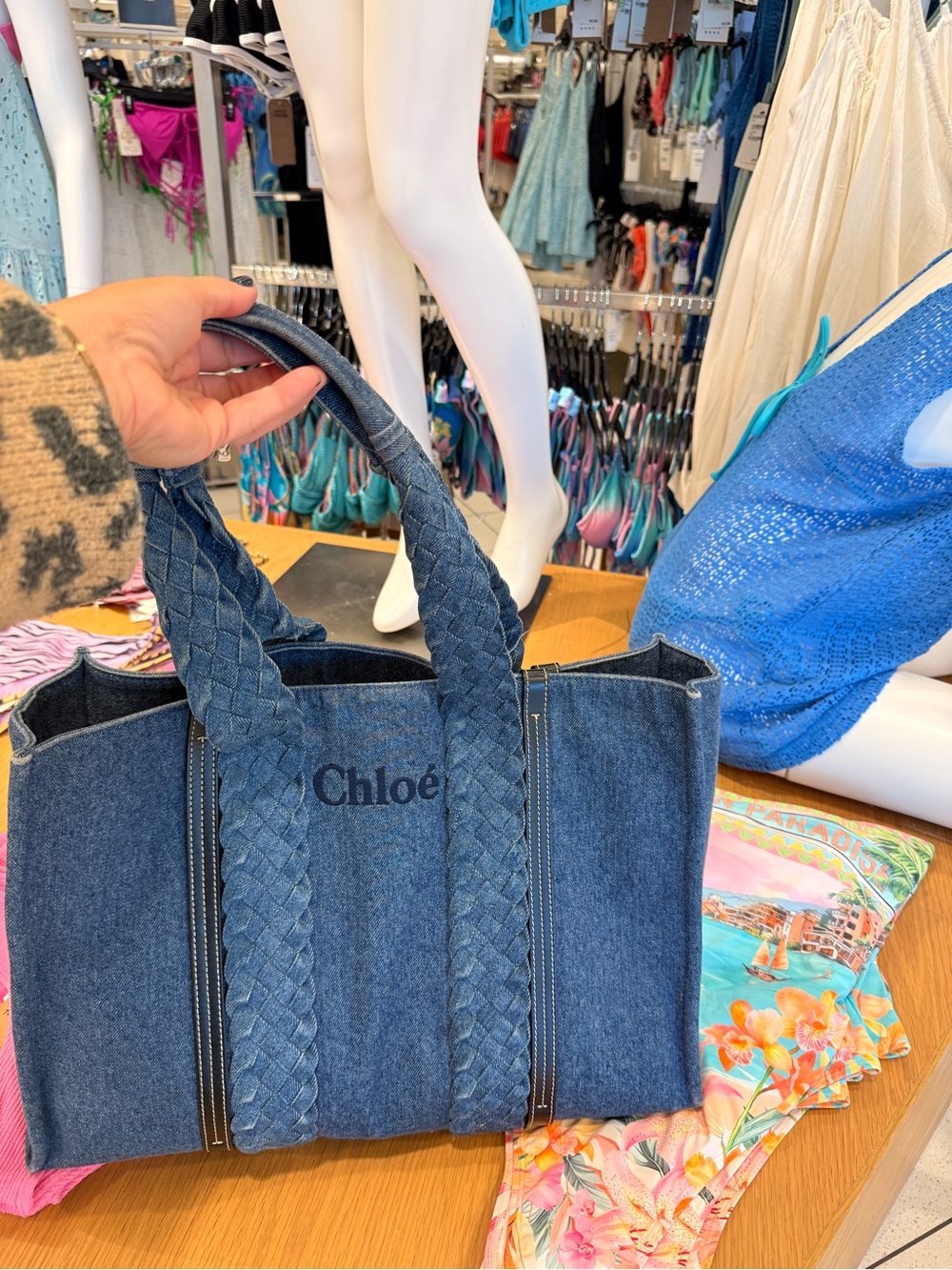 Chloé Blue Denim Braided-Handle Tote